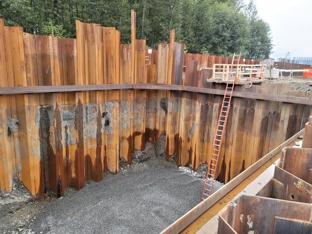 Braced sheet-pile excavation with access ladder